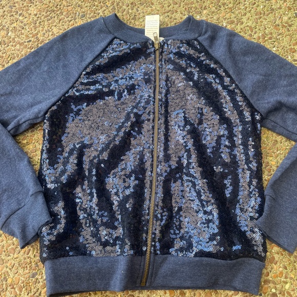 Navy Blue sequin zip up top /girls M 💙💙 - Picture 1 of 4